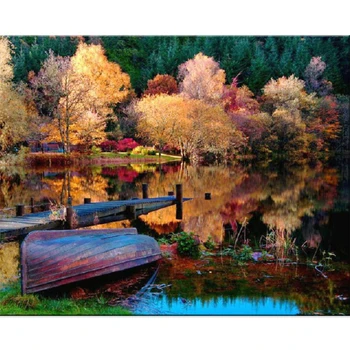 

Diamond Painting Landscape Autumn Lake Forest Scenery Diamond Embroidery Round Full Rhinestone 5D Mosaic Needlework Handmade Kit
