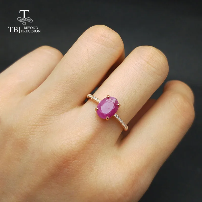 TBJ, натуральный рубин ov6* 8 драгоценный камень кольцо из стерлингового серебра 925 пробы розового цвета, простой и элегантный дизайн для девочек с коробкой