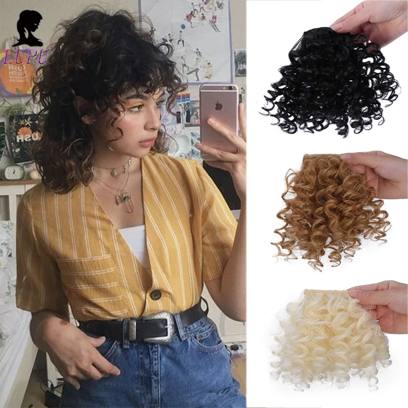 

LUPU Synthetic Fringe Bangs Afro Kinky Curly Wig Extensions For Women Natural Black Hairpieces Heat Resistant Fiber Clip in Hair