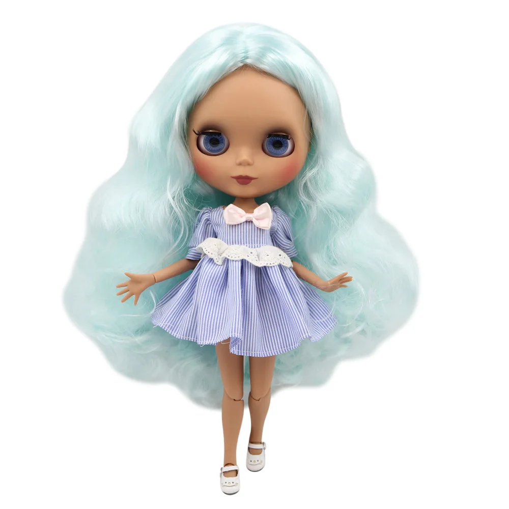 ICY DBS Blyth doll blue hair with dark skin 1/6 bjd customized matte face nude Joint body BL6909