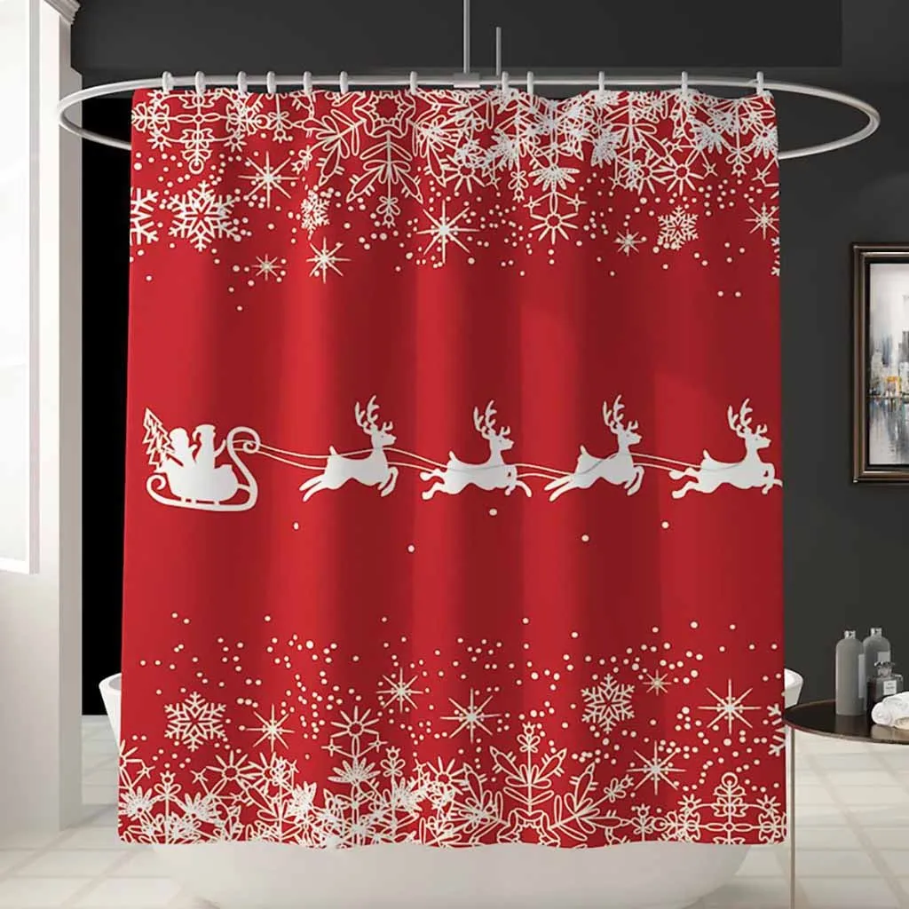 Счастливого Рождества набор для ванной Снеговик Дед Мороз Санта колокольчик лося узор водонепроницаемый Душ занавеска Туалет крышка коврик нескользящий ковер