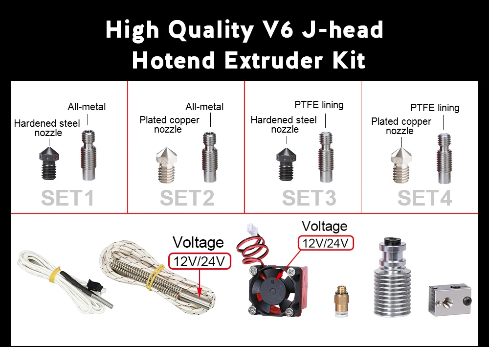 Высокое качество V6 J-head Hotend комплект экструдера высокая температура обновления 3d принтер части для E3d V6 Hotend охлаждающий вентилятор