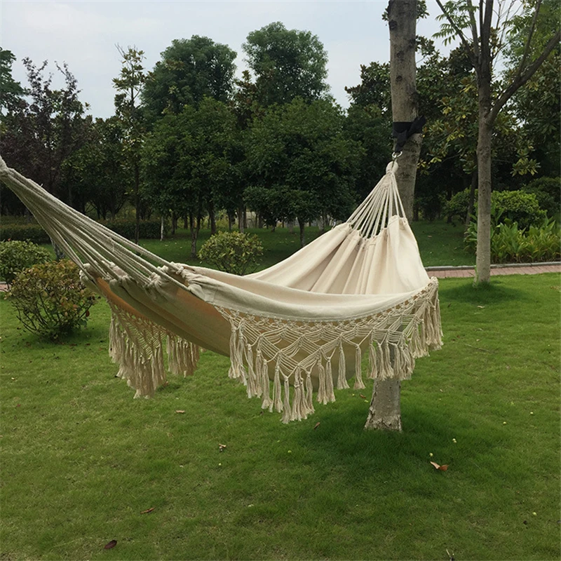 2 Person Hammock Boho Large Brazilian Macrame Fringe Double Deluxe Hammock Swing Net Chair for Out/Indoor Patio Porch Decor