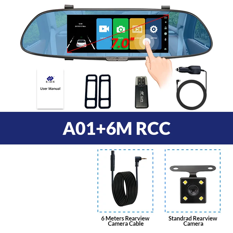 A01-6M RCC E-ACE Видеорегистраторы для автомобилей Dashcam dvr зеркало видео Регистраторы FHD 1080P Автомобильный Камера Двойной объектив с заднего вида Камера Авто регистратор Dash Cam - Название цвета: A01-6M RCC