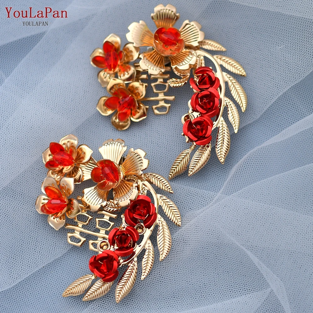 

YouLaPan X28 1Pair Shoe Clip Wedding Shoes Charm High Heel Buckle Shoe Accessories Red Flower Shiny Decorative Shoes Buckle
