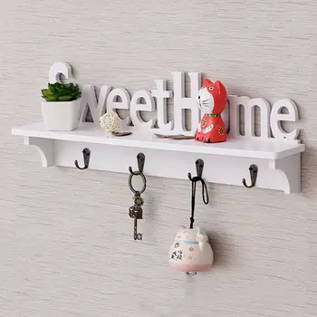 

SWEET HOME White Wood Plastic Panel Wall Hanging Wooden Door Hook Shelf / Clothes Hat Coat Rack Wall Hanging Key Hanging