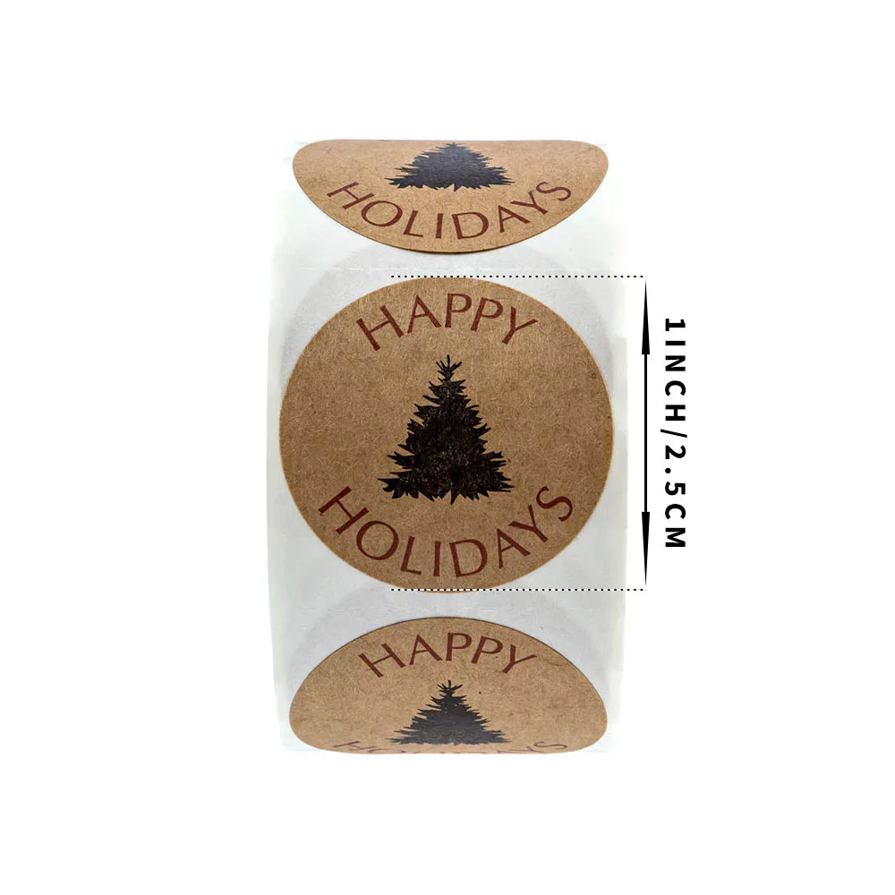 Christmas Stickers 500pcs roll Inch Christmas Tags Happy Holidays with Single Black Tree Sticker Gift Stickers 2
