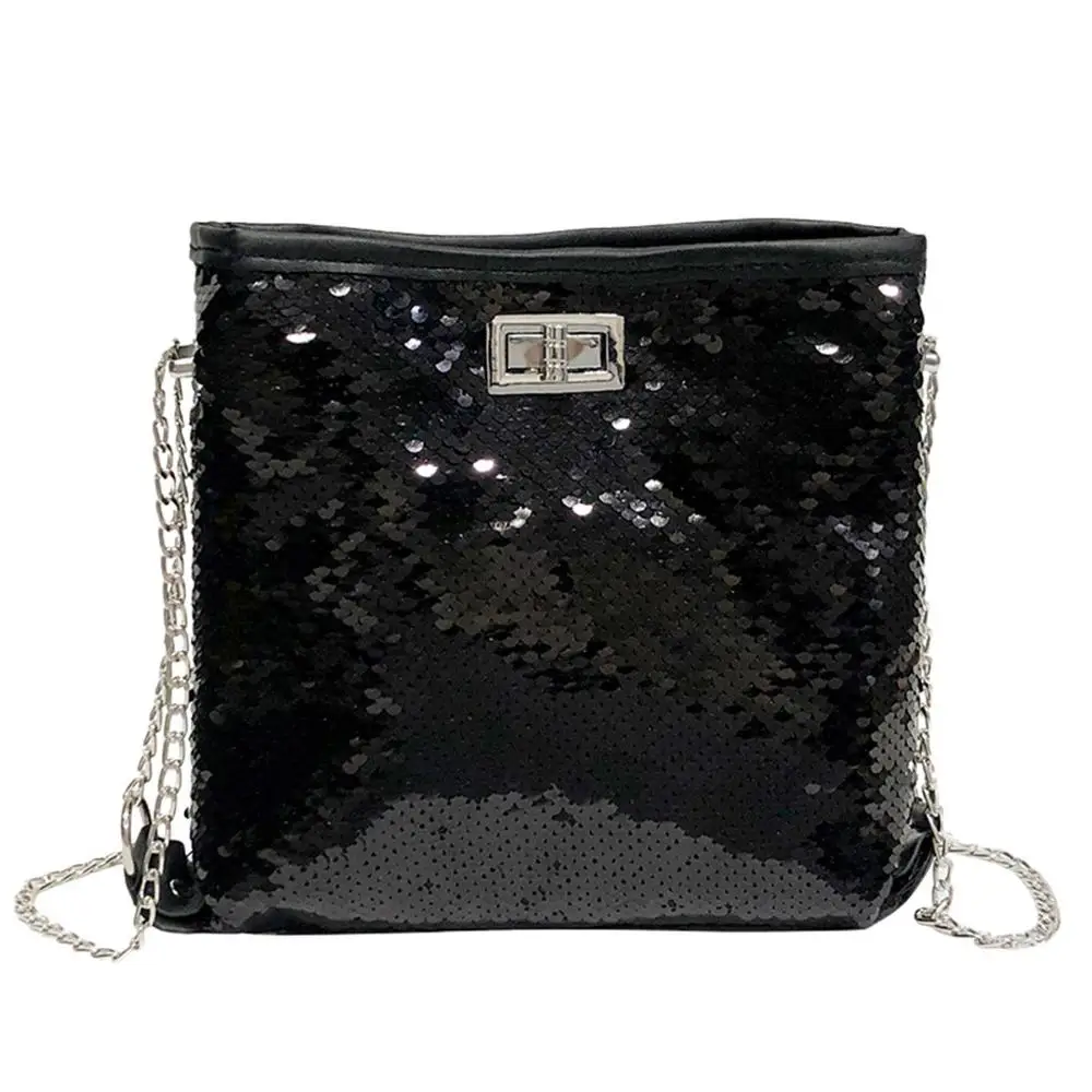 

Fashion Chain Shoulder Bag Evening Party Bucket Sequin Bag For Women Sliver Gold Purse girl Handbags Female dropship