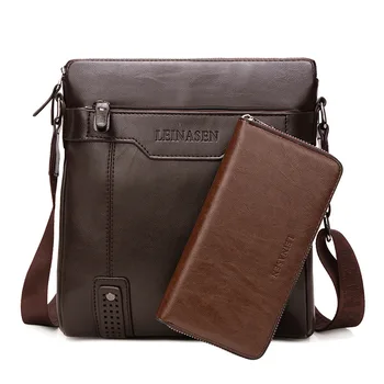 

New Brand High quality Tote 2 pcs Men's Crossbody Shoulder Bags Big Size PU Leather Handbag Fashion Business Man Messenger Bag