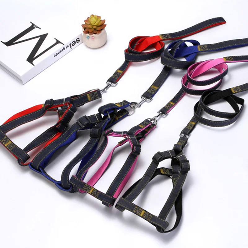 Pet Harness Leash Set Fashionable Denim Separable Dog Collar Leash Set