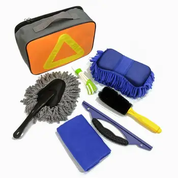 

7Pcs Car Wash Cleaning Tool Set With Storage Bag Towel Wipe Car Block Tire Brush Slit Brush Wiper Crevice Brush