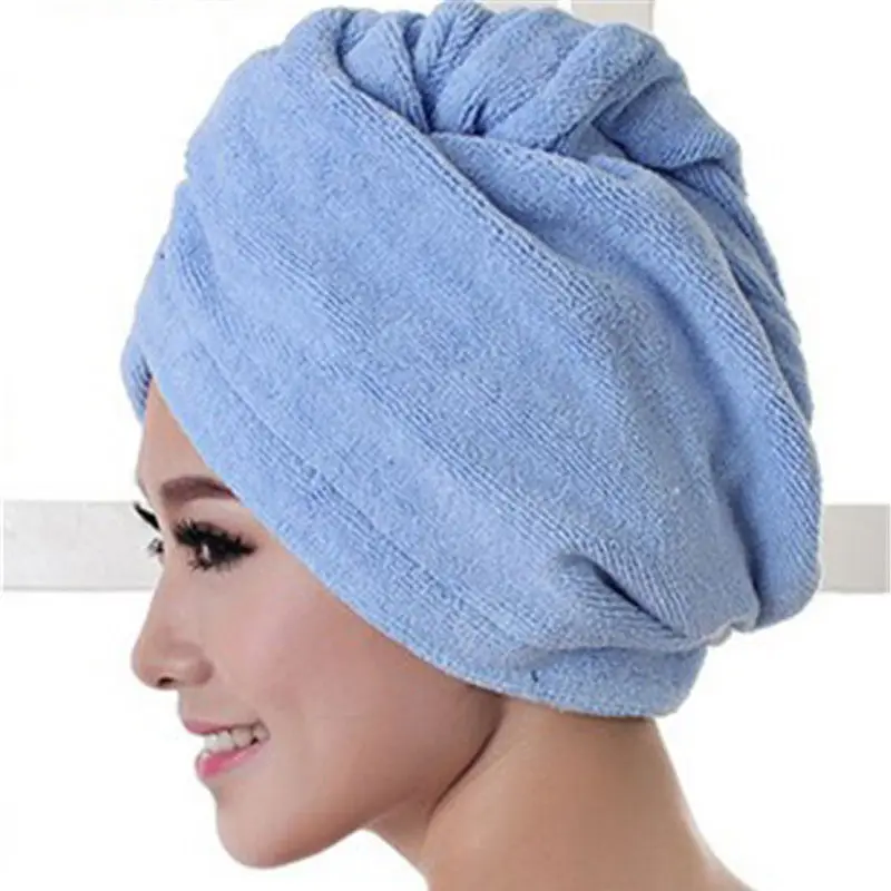 Волшебное полотенце для сушки волос, шапка из микрофибры, Быстросохнущий тюрбан для ванны, душа, бассейна, машинная стирка, колпачок(скидка более 30 шт - Цвет: blue 60x20cm