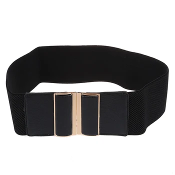 

Black Faux Leather Elastic Cinch Belt Waist Band Ornament for Woman