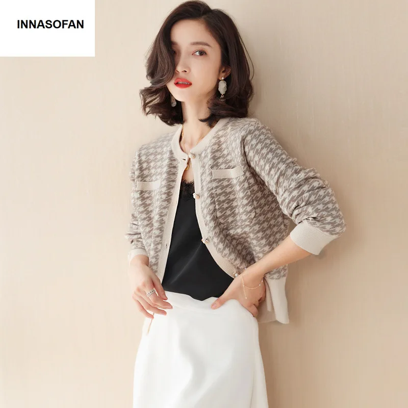 INNASOFAN короткий свитер женский осенне-зимний кардиган с длинными рукавами евро-американская мода шикарный свитер с пуговицами