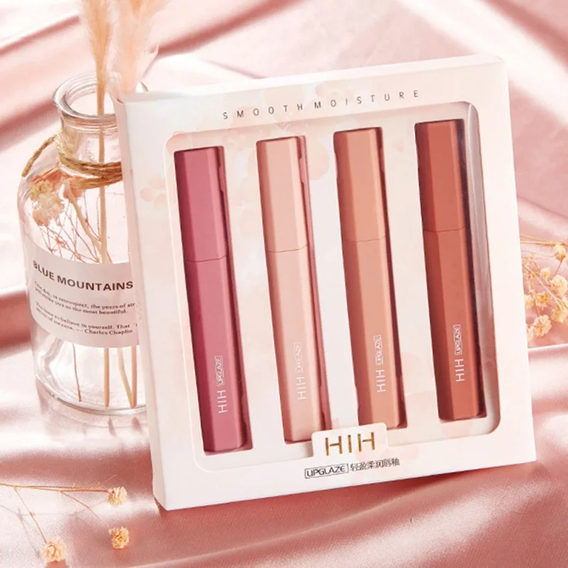 4 шт. свежий розовый набор блесков для губ долговечная водостойкая жидкая