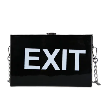 

2020 New Patent Leather Lady Fashion Clutch Bag Funny EXIT Print Handbags Women Flap Crossbody Shoulder-Bags