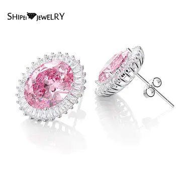 

Shipei Fashion 925 Sterling Silver Oual Aquamarine Greated Moissanite Diamonds Gemstone Wedding Fine Jewelry Engagement Earrings