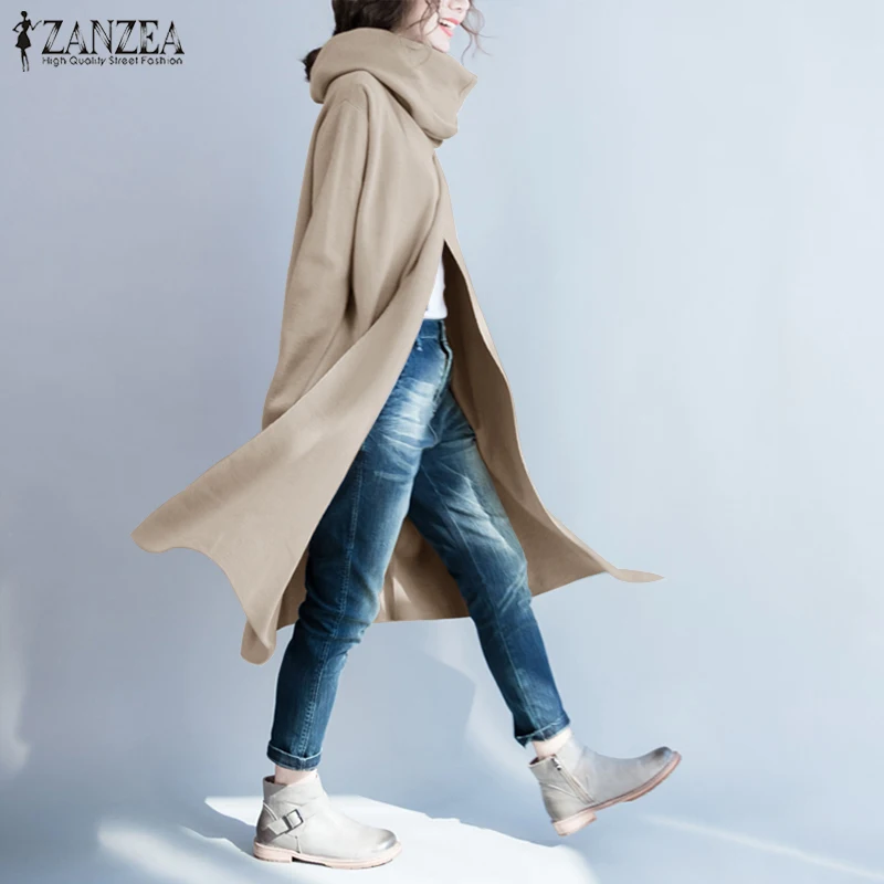 ZANZEA, Женское пальто с высоким воротом, одноцветные куртки с боковыми карманами, Повседневные пуловеры с длинным рукавом, осенняя верхняя одежда для женщин 7