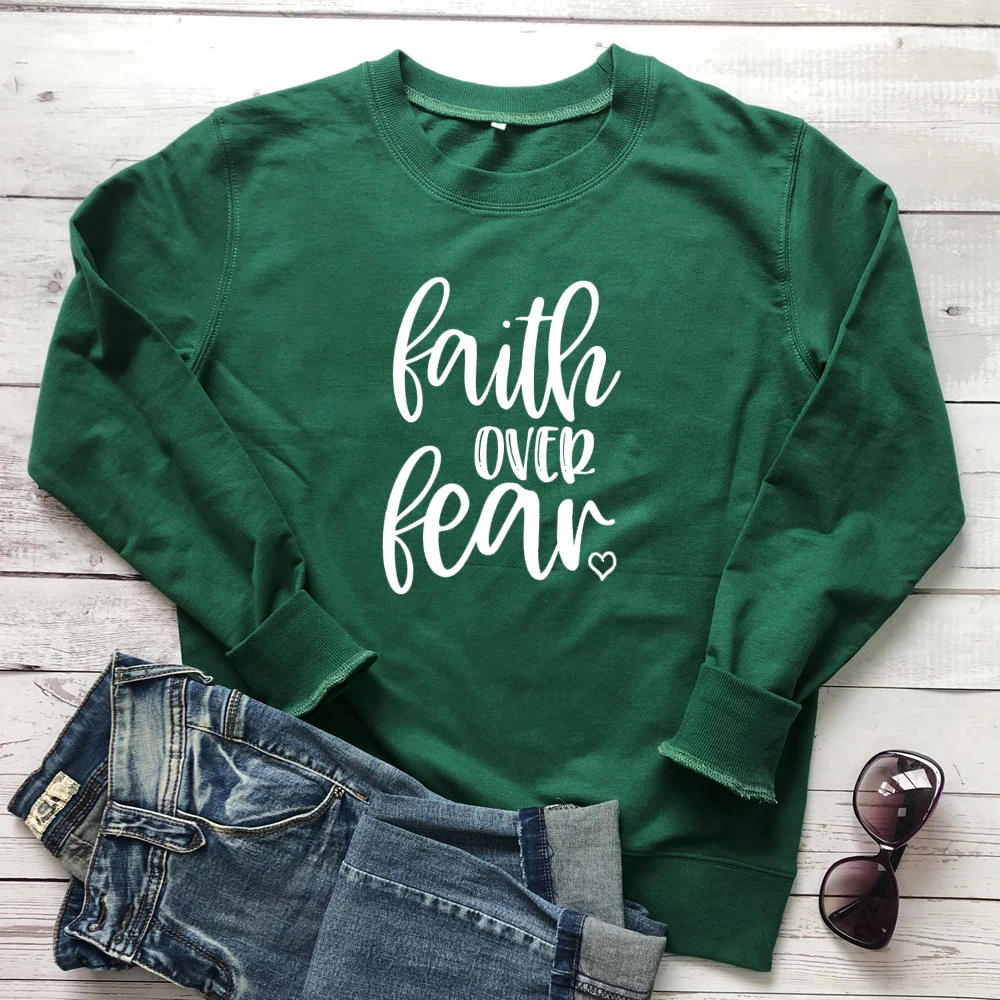 Faith Over Fear хлопковая толстовка, Вдохновляющие Религиозные христианские пуловеры, женский джемпер с графическим рисунком Иисуса