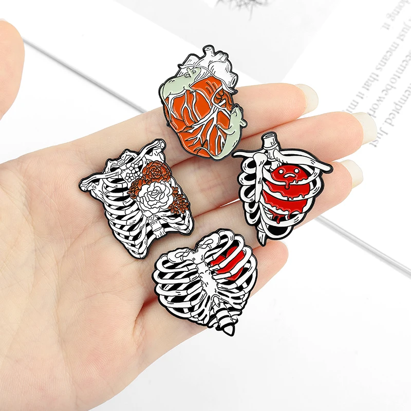 Anatomical Rib Cage Enamel Pin With Flower Egg Mouse Human Anatomy