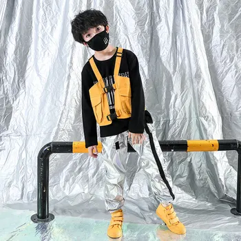 

Kids Sweatshirt Shirt Tops Silver Running Casual Hip Hop Pants Clothing Tactical Vest for Girls Boys Jazz Dance Costume Clothes