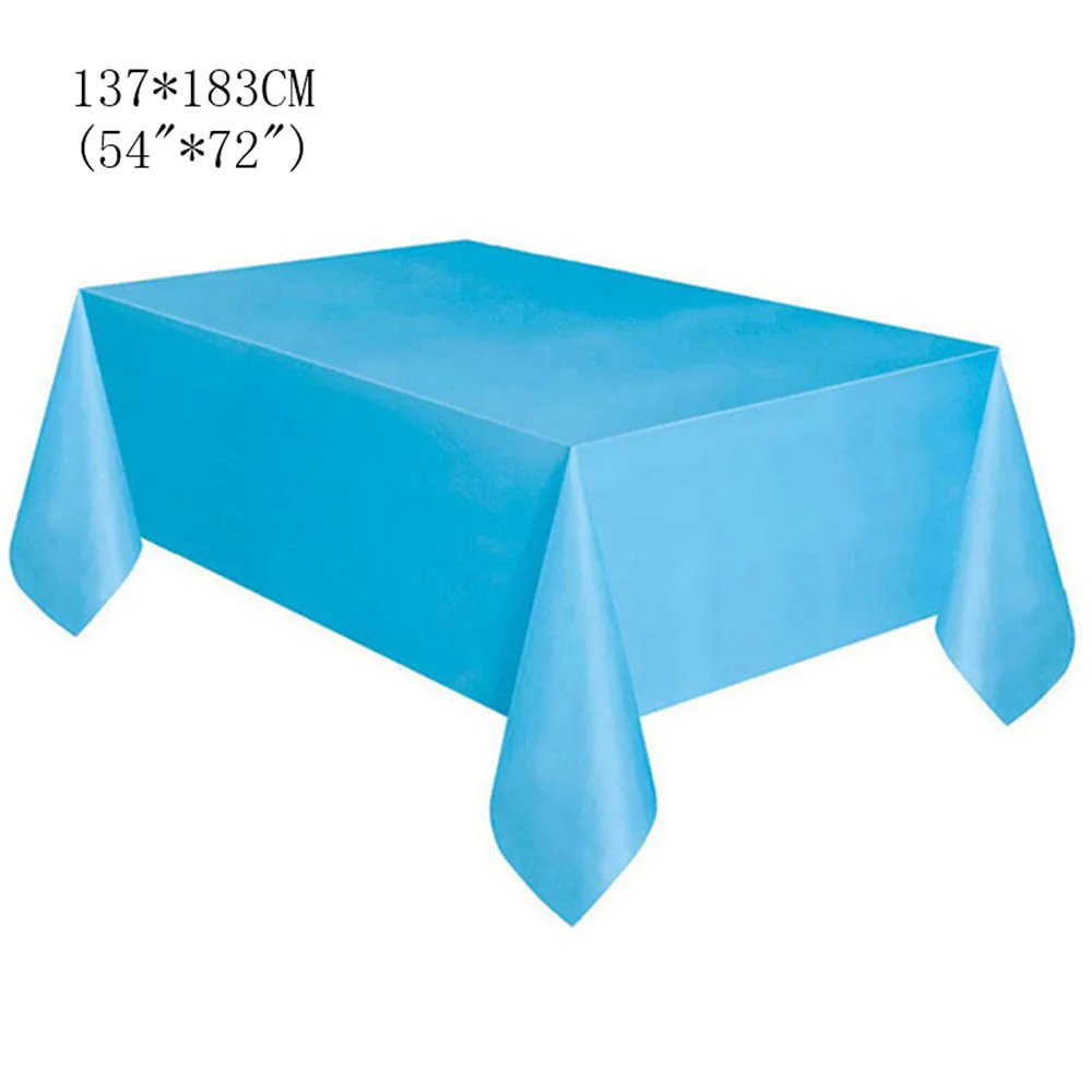 blue tablecloth Синий Розовый тарелка чашка соломы одноразовые столовые приборы сплошной цвет скатерть День Рождения украшения дома baby shower вечерние принадлежности - Color: blue tablecloth