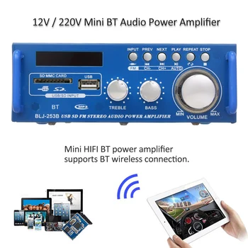 

12V / 220V Audio Power Amplifier BT Digital Audio Receiver AMP USB SD Slot MP3 Player FM Radio LCD Display with Remote Control