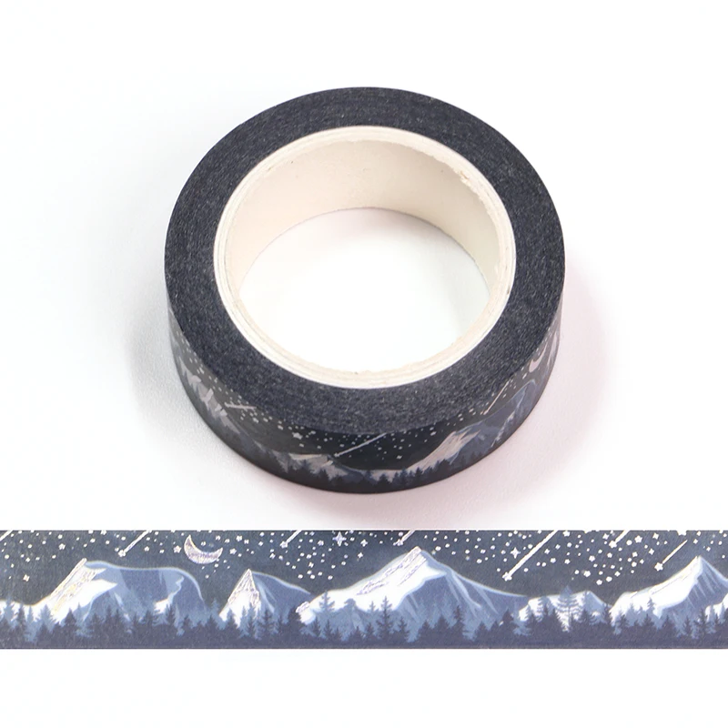 Washi Tape de 15MM x 10m, cinta adhesiva de papel de aluminio plateado, azul, nieve y montañas, para Scrapbooking y oficina, papelería Kawaii, novedad, 1 unidad