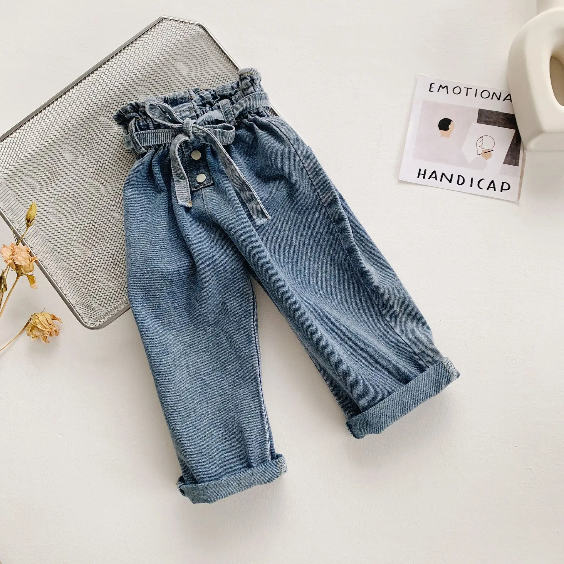 

2019 New Stylish Girls Ruffles Denim Pants Autumn Fashion Kids Jean Pants 1-7 Years