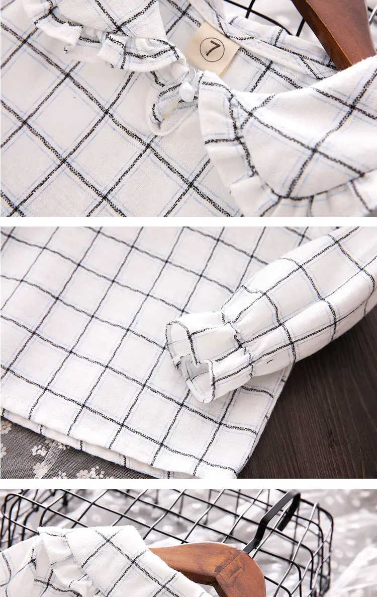 Осенняя одежда в Корейском стиле новая стильная клетчатая рубашка с большими лацканами для маленьких девочек универсальные Топы N6327