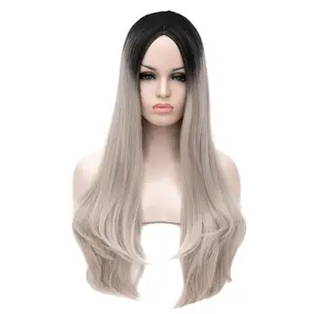 

Gray Long Straight Wigs for Women Synthetic Wig Natural Looking Side Part 150% Density Heat Resistant Fiber for Party & Cosplay