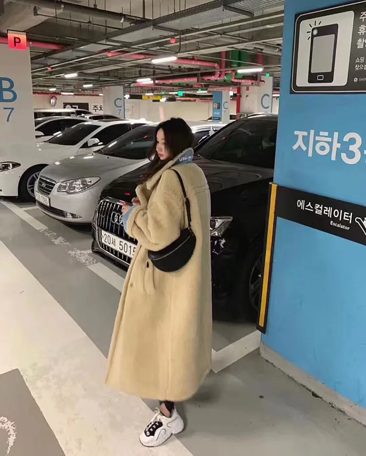 Южная Корея Dongdaemun Женское пальто из искусственного меха норки и кашемира, свободное толстое пальто средней длины, пальто из овечьей шерсти