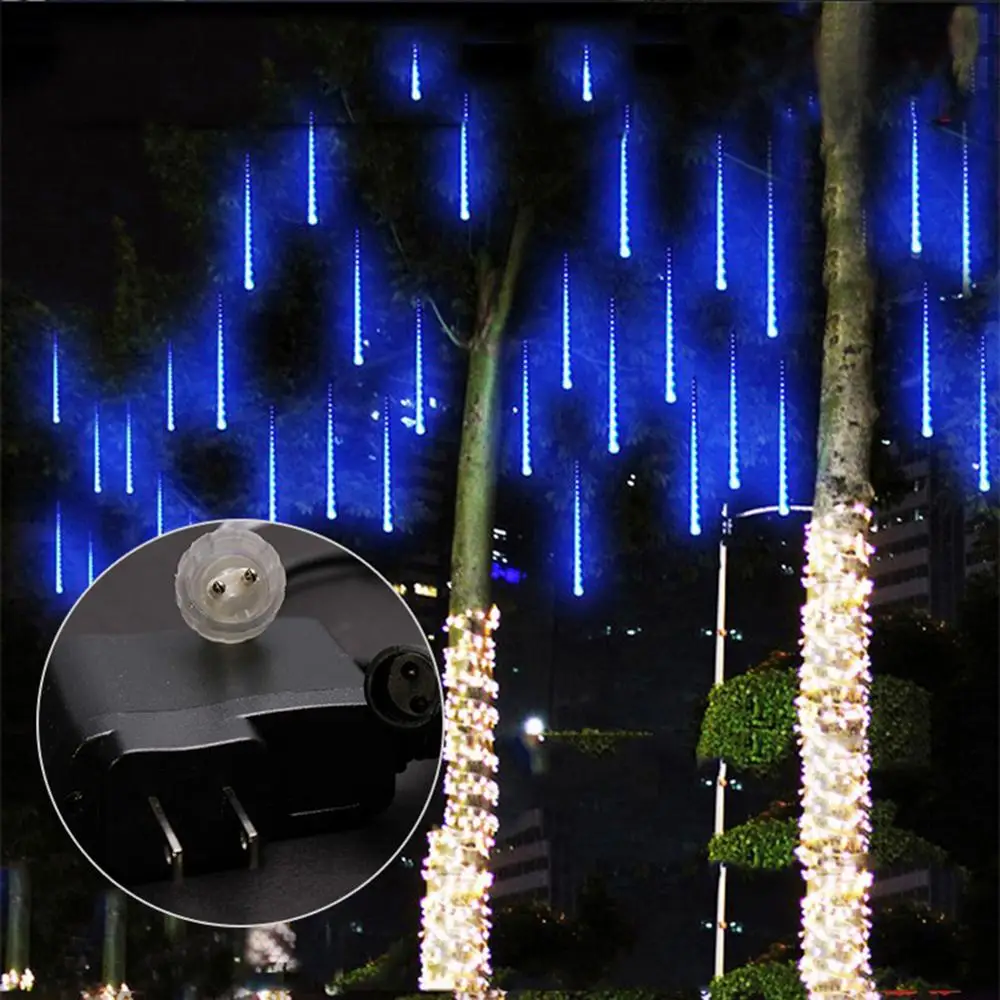 Рождество метеоритный дождь свет пробки 30/50 см 8 трубок Водонепроницаемый светодиодный светящаяся садовая гирлянда Дерево Главная Свадебная вечеринка Декор - Испускаемый цвет: EU RGB blue  30cm