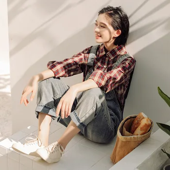 

2020 Season Simple Irregular Tear Hole Straight Cylinder Cowboy Bib Female Siamese Pants Tide