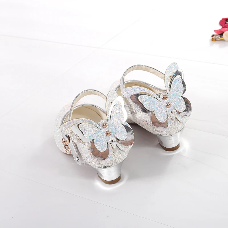 Kids sandals for girl summer high heels gilr children's blue pink shoes sandals Princess cute fashion bow student