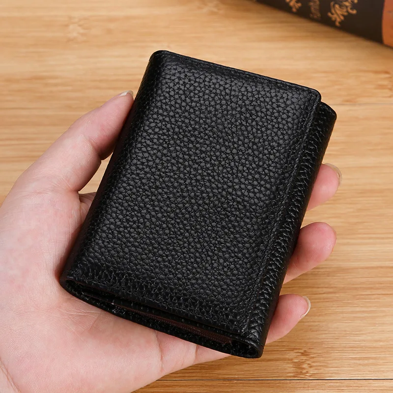 

Manufacturers Direct Selling Genuine Leather Three Fold Wallet Cowhide Credit Wallet Card Bit More Card Case Zip Card Package Ca