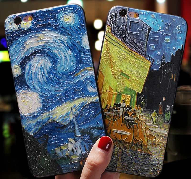 3D рельефный чехол для телефона Ван Гог iPhone 7 Plus 8 6 6S X Силиконовый 12 mini 11 Pro XS Max SE 2 XR