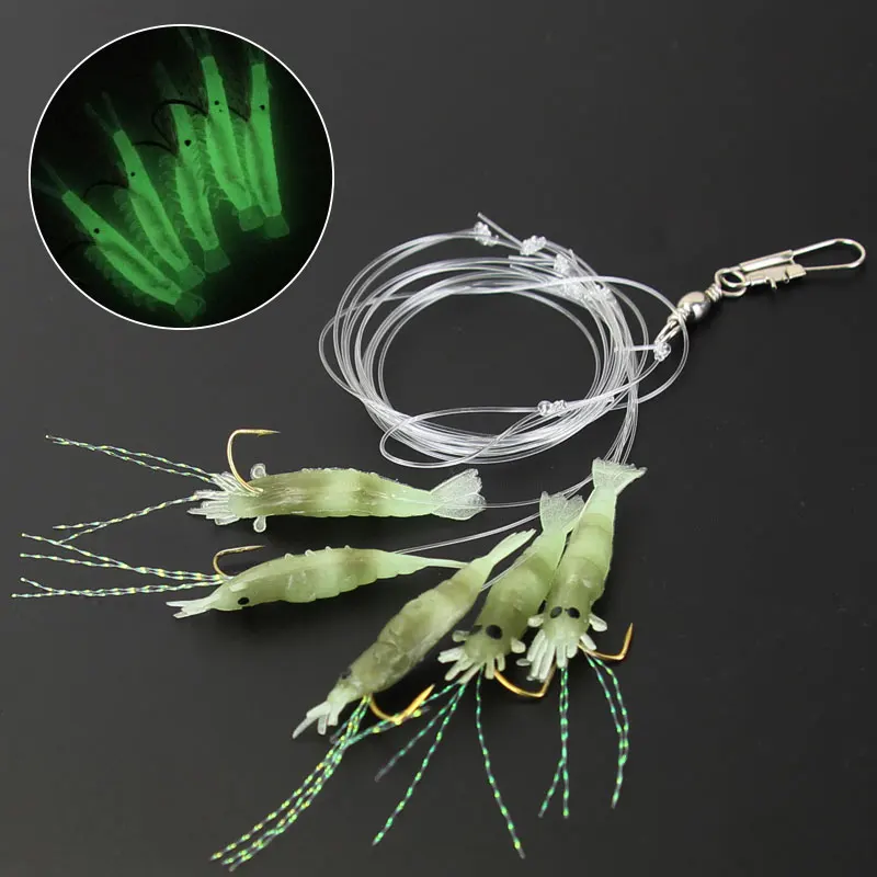 Mosodo Sabiki Rigs Fishing Hooks Luminous Shrimp Fish Skin Soft Lures Bait  Swivel Snap Sea Fishing Tackle for Herring Mackerel