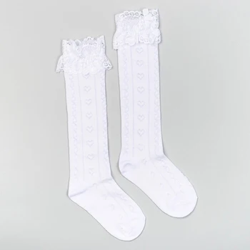 

Children's openwork knee-highs with ruffle, white