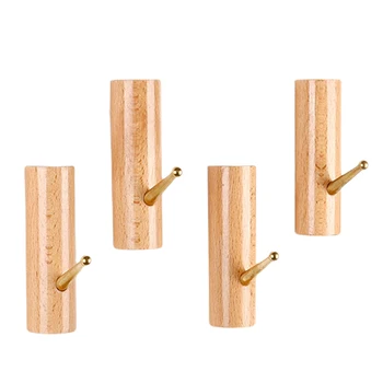 

4pcs Kitchen Hotel Coat Hooks Easy Install Bedroom Bathroom Cylindrical Hanger Clothes Home Modern Towel Wall Mounted Solid Wood