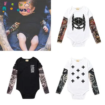 

Newborn Boy And Girl Baby Flower Arm Tattoo Fake Two Long-sleeved Romper Baby Romper Jumpsuit Sunsuit Outfits T-shirt Clothes