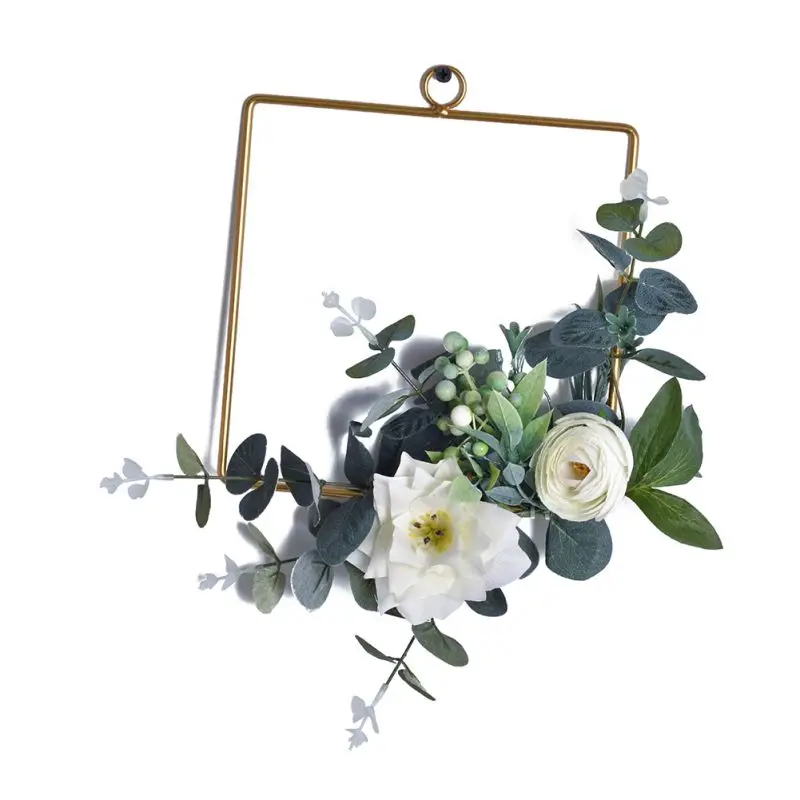 Wrought Iron Geometric Wreaths Wall Hanging Decoration Artificial Silk Garland For Wedding Home Party Hanging Ring Decoration - Цвет: 9
