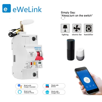 

eWelink 1P WiFi remote control circuit breaker Smart din rail switch compatiable with Alexa and google home for Smart Home