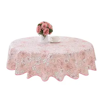 

PVC Waterproof Flower Lace Round Tablecloth Kitchen Dining Table Cover Decor Washable Table Cloth for Tea Table
