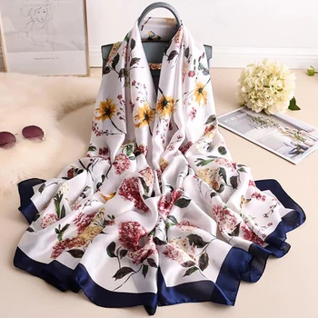 

Scarves Women Print Sunscreen Scarf Female Silk Satin Long Scarf dual-use Shawl Beach Towel Shawl