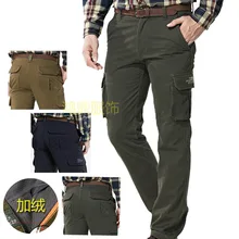 Флисовые теплые зимние мужские брюки карго, Повседневная Свободная мужская одежда с несколькими карманами, военные армейские зеленые брюки хаки