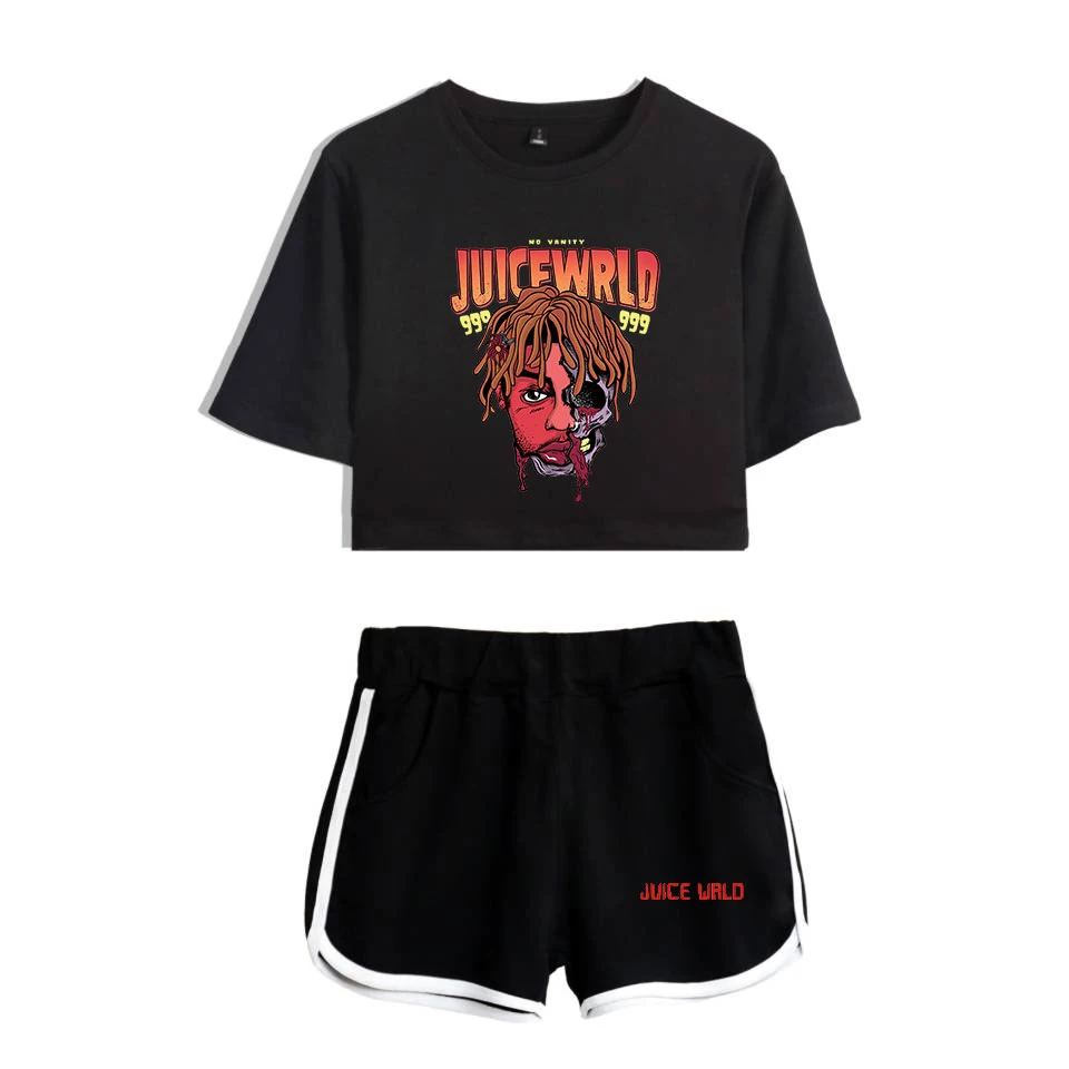 Juice Wrld хип хоп раппер 2D Модный женский из двух предметов летняя Модная рубашка и шорты Kpop Сексуальная трендовая повседневная одежда