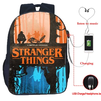 

Stranger Things 3 Multifunction USB Charge School Bag Boys Girls Travel Bags Mochila Headset Jack Backpack for Teens Students
