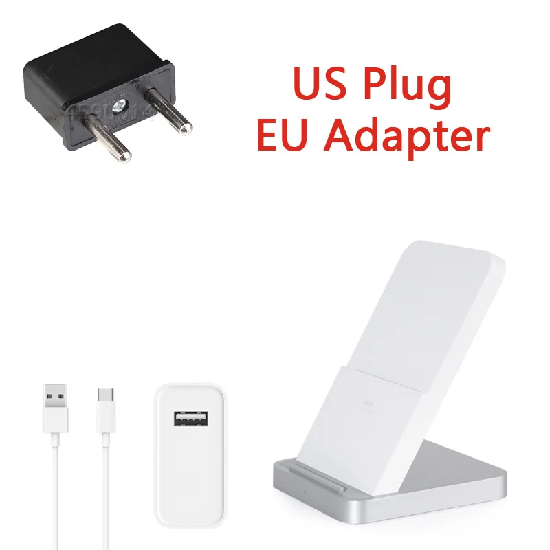 MDY-11-EG 45 Вт Max Оригинальное Беспроводное зарядное устройство Xiaomi 30 Вт с держателем подставка Mi9 Pro 5G 11 Pro Max Note 10 Plus S10e - Цвет: US Plug EU Adapter