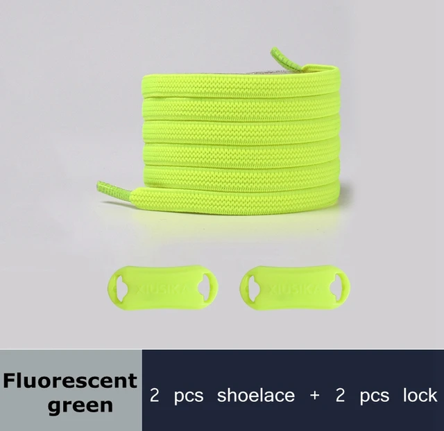 Reticulated Woven Elastic Shoe Laces Flat buckle Lock No Tie Shoelaces Sports Competition Take A Walk Sneakers Lazy Lace Fluorescent green